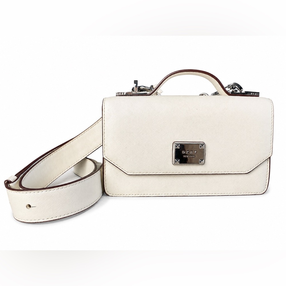 DKNY Ivory Structured Leather Crossbody Top Handle Bag Quiet Luxury